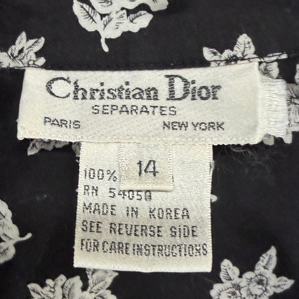 Vintage Christian Dior Separates Blouse Women 10 Black White Floral Modest Retro - Picture 10 of 12